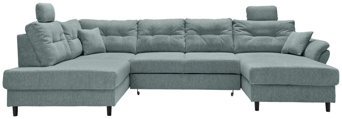 WOHNLANDSCHAFT in Chenille Blau  - Blau/Schwarz, Modern, Holz/Textil (206/338/176cm) - Livetastic