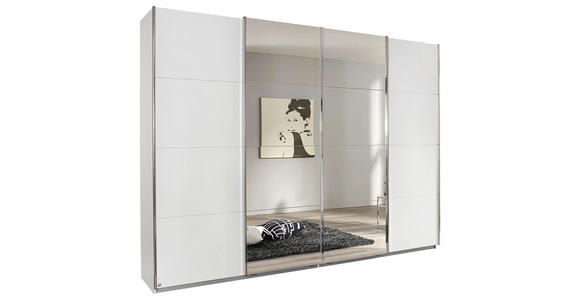 Schwebetürenschrank Bensheim B:316cm Weiß Dekor/ Spiegel - Weiß, MODERN, Holzwerkstoff (316/211/62cm) - James Wood
