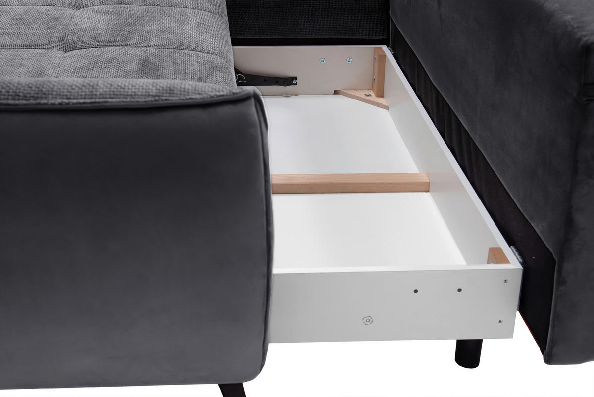 ECKSOFA MIDWAY Graphitfarben, Grau Struktur  - Graphitfarben/Schwarz, Design, Textil/Metall (187/282cm) - Livetastic