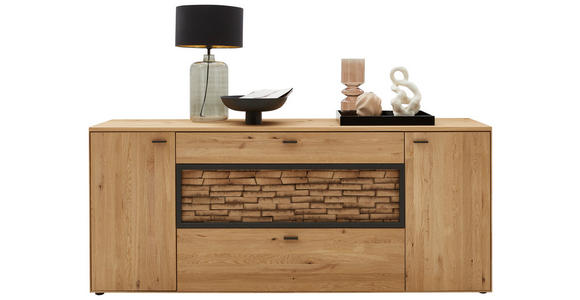 SIDEBOARD Altholz, Wildeiche vollmassiv Wildeiche Einlegeböden  - Wildeiche/Graphitfarben, Natur, Holz/Metall (211,9/89,5/45,2cm) - Valnatura