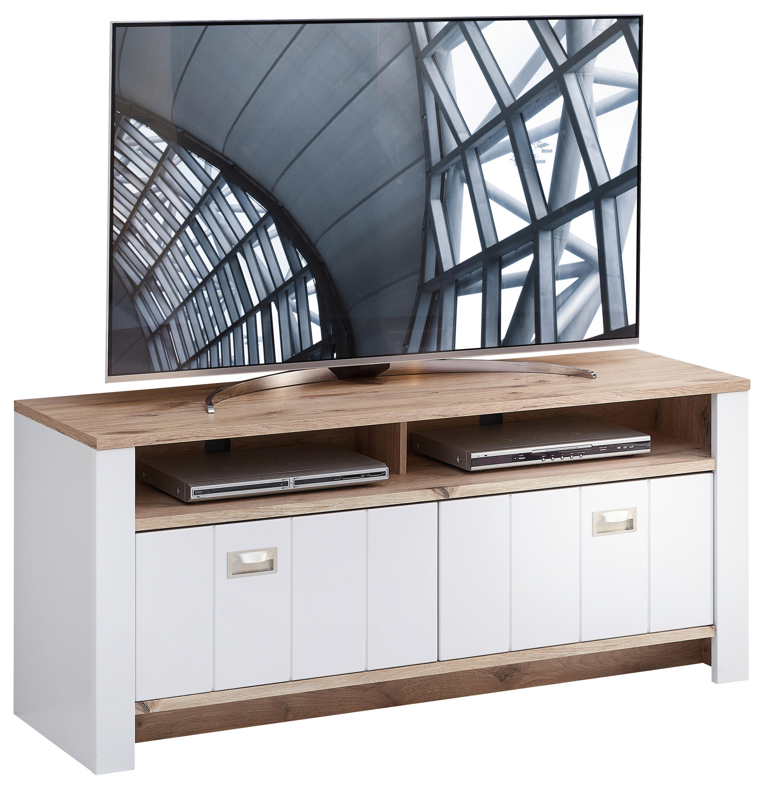 TV-ELEMENT Weiß, Eichefarben  146,4/63,3/44,5 cm  - Eichefarben/Schwarz, KONVENTIONELL, Holzwerkstoff/Kunststoff (146,4/63,3/44,5cm) - Hom`in
