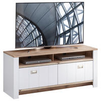 TV-ELEMENT Weiß, Eichefarben  146,4/63,3/44,5 cm  - Eichefarben/Schwarz, KONVENTIONELL, Holzwerkstoff/Kunststoff (146,4/63,3/44,5cm) - Hom`in