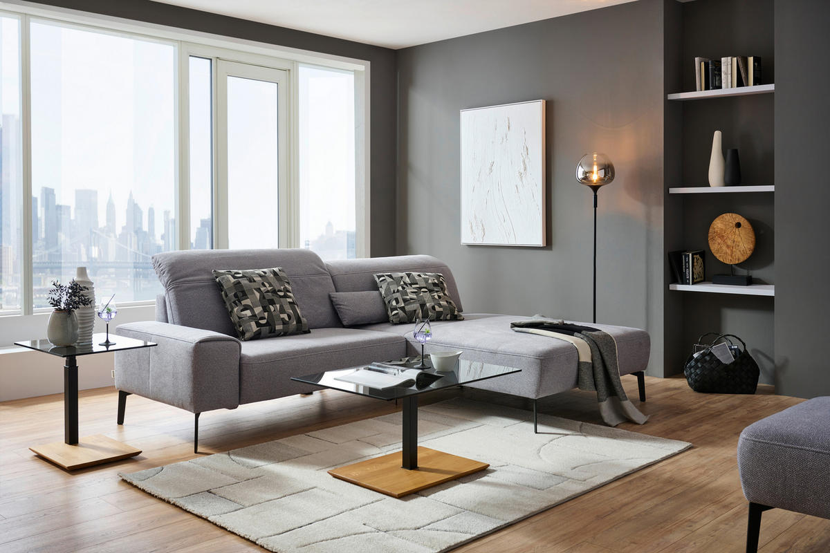 ECKSOFA in Mikrofaser Hellgrau  - Hellgrau/Schwarz, Design, Textil/Metall (273/203cm) - Johann Jakob