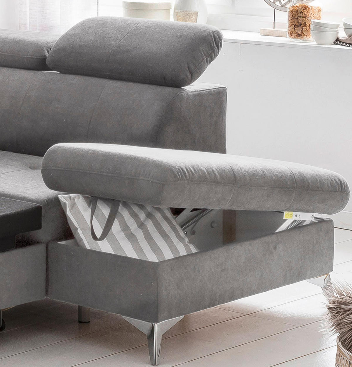 ECKSOFA in Mikrofaser Grau  - Chromfarben/Grau, Konventionell, Textil/Metall (256/209cm) - Livetastic