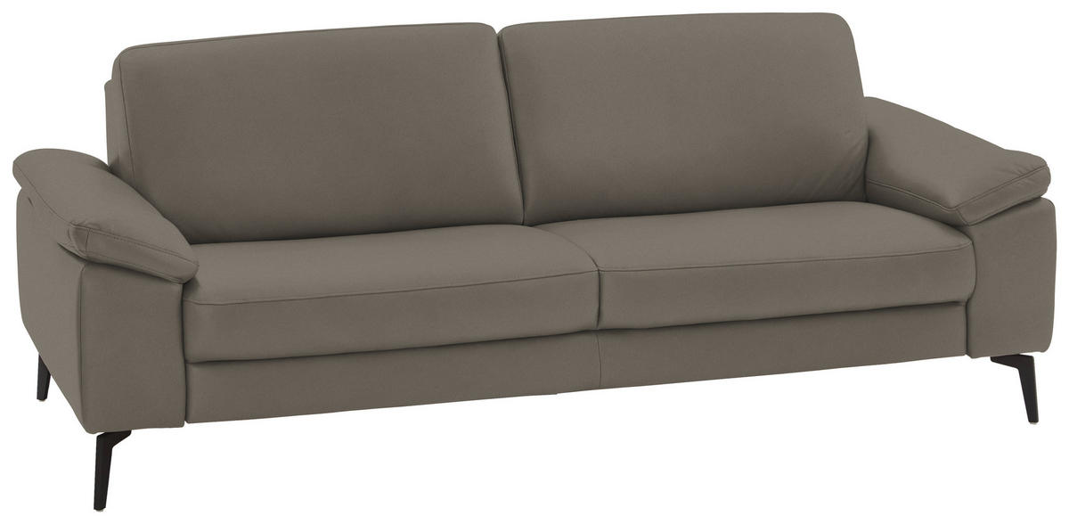 3-SITZER-SOFA in Echtleder Grau  - Schwarz/Grau, Design, Leder/Metall (224/88/100cm) - Valdera