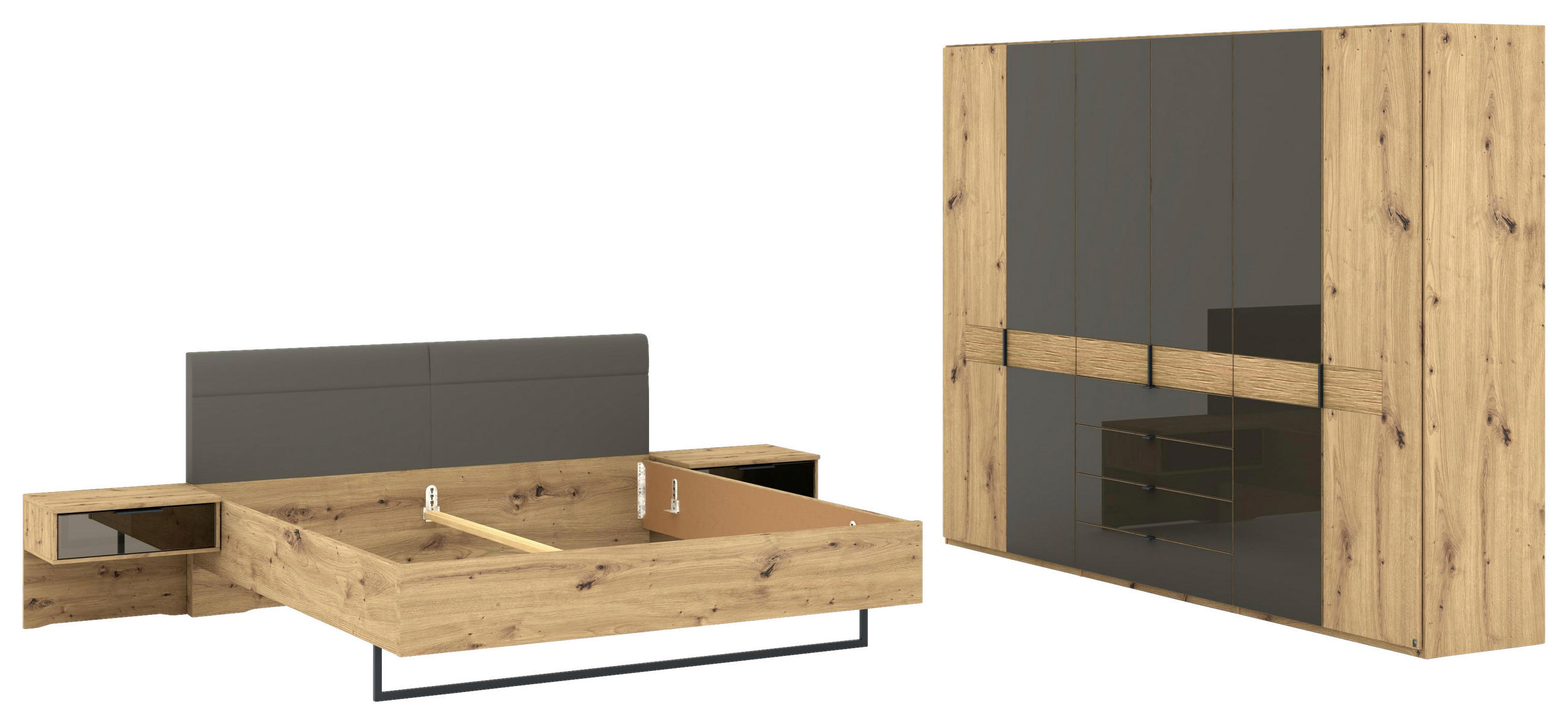 SCHLAFZIMMER Braun, Eiche Bianco  - Eiche Bianco/Braun, Design, Glas/Holz (180/200cm) - Musterring