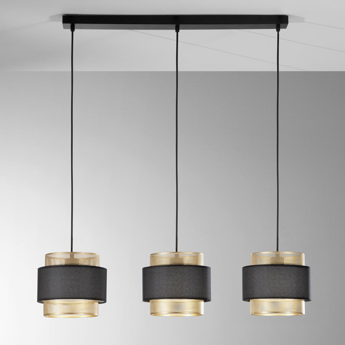 HÄNGELEUCHTE 85/200 cm  - Goldfarben/Schwarz, Trend, Textil/Metall (85/200cm)