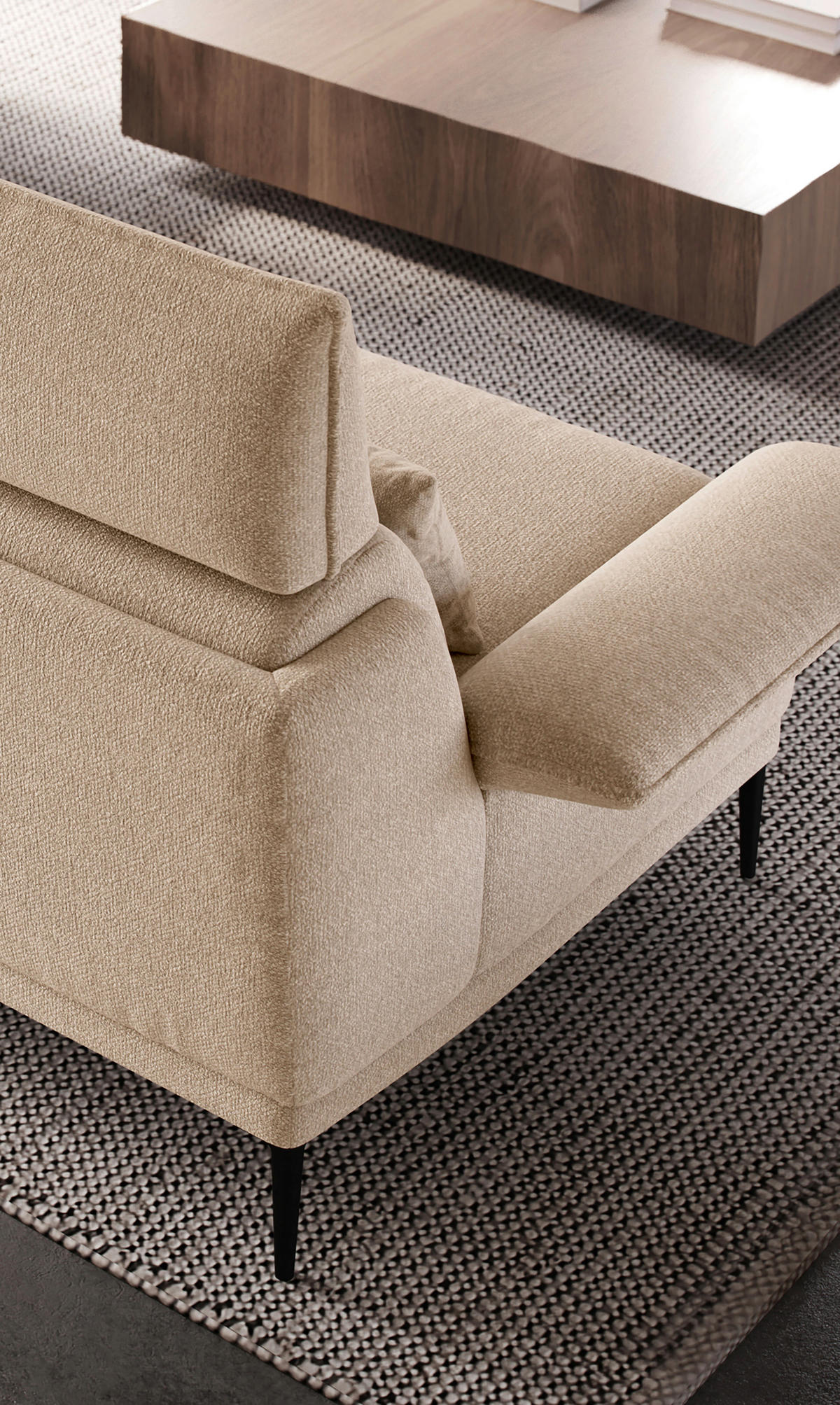 ECKSOFA in Bouclé Creme  - Creme/Schwarz, Modern, Textil/Metall (186/330cm) - Johann Jakob
