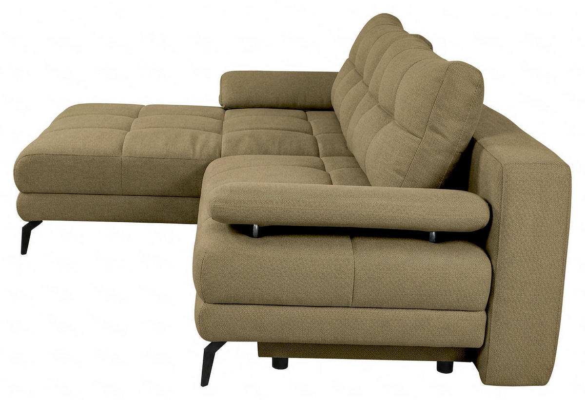 ECKSOFA Olivgrün Struktur Rückenkissen, Bettkasten, Schlaffunktion, Rücken echt, Armteilverstellung, Liegefläche im Originalstoff  - Beige/Schwarz, MODERN, Textil/Metall (181/263cm) - Carryhome