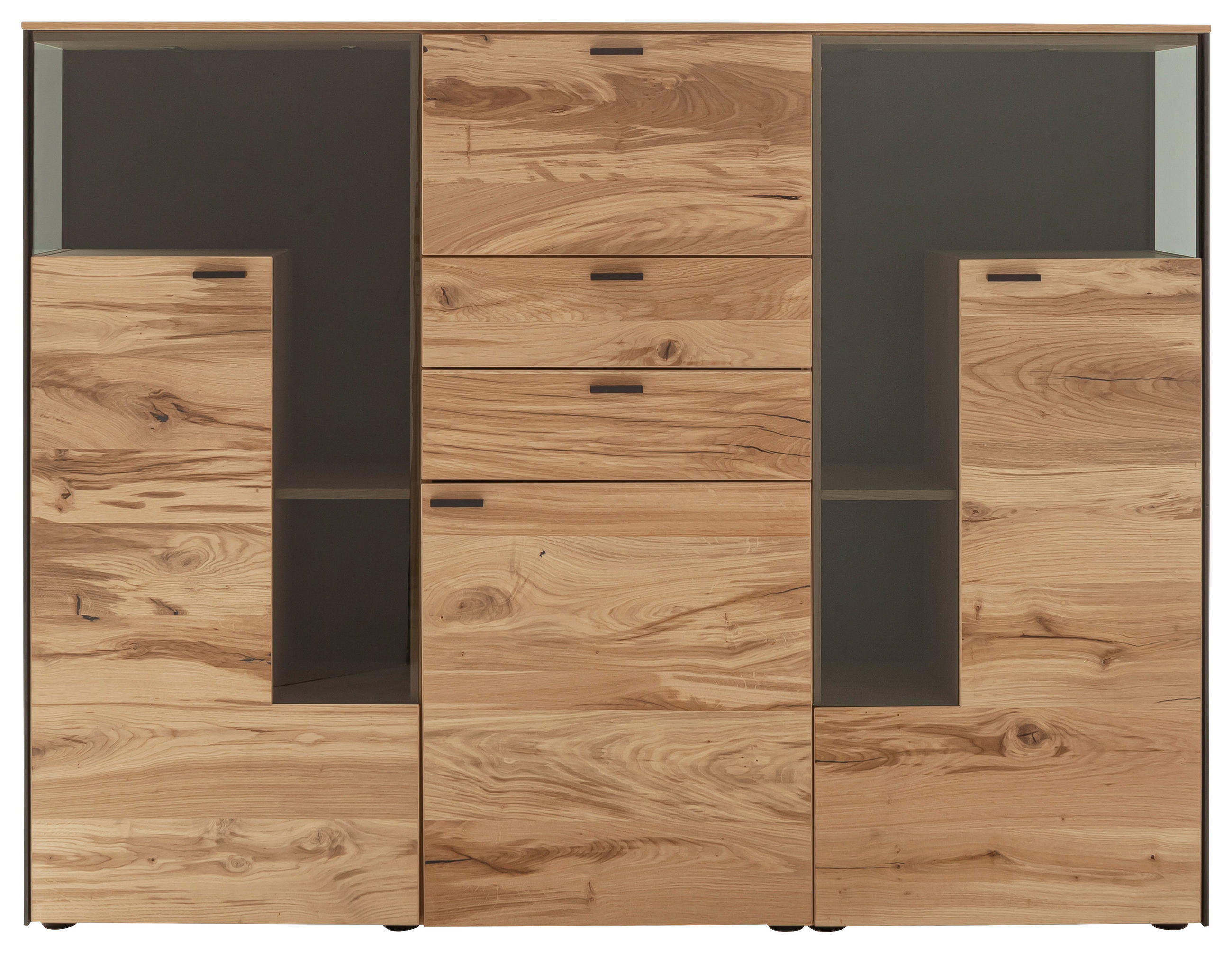 HIGHBOARD Anthrazit, Eichefarben  182/139/43 cm  - Eichefarben/Anthrazit, Design, Glas/Holz (182/139/43cm) - Schöner Wohnen