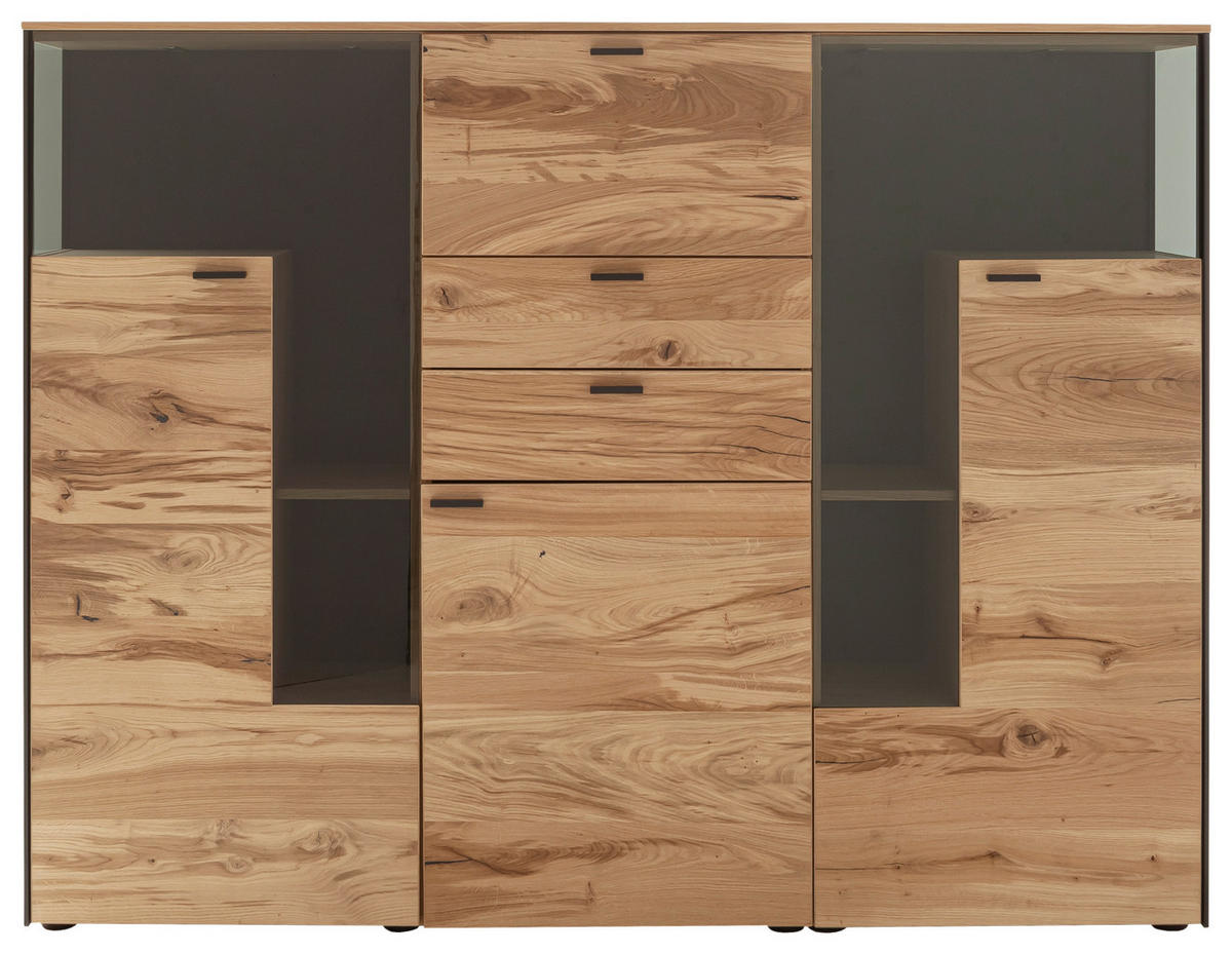 HIGHBOARD Anthrazit, Eichefarben  182/139/43 cm  - Eichefarben/Anthrazit, Design, Glas/Holz (182/139/43cm) - Schöner Wohnen