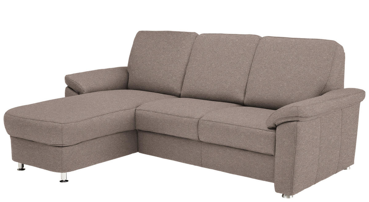 ECKSOFA in Flachgewebe Graubraun  - Chromfarben/Graubraun, Konventionell, Textil/Metall (163/250cm) - Beldomo System