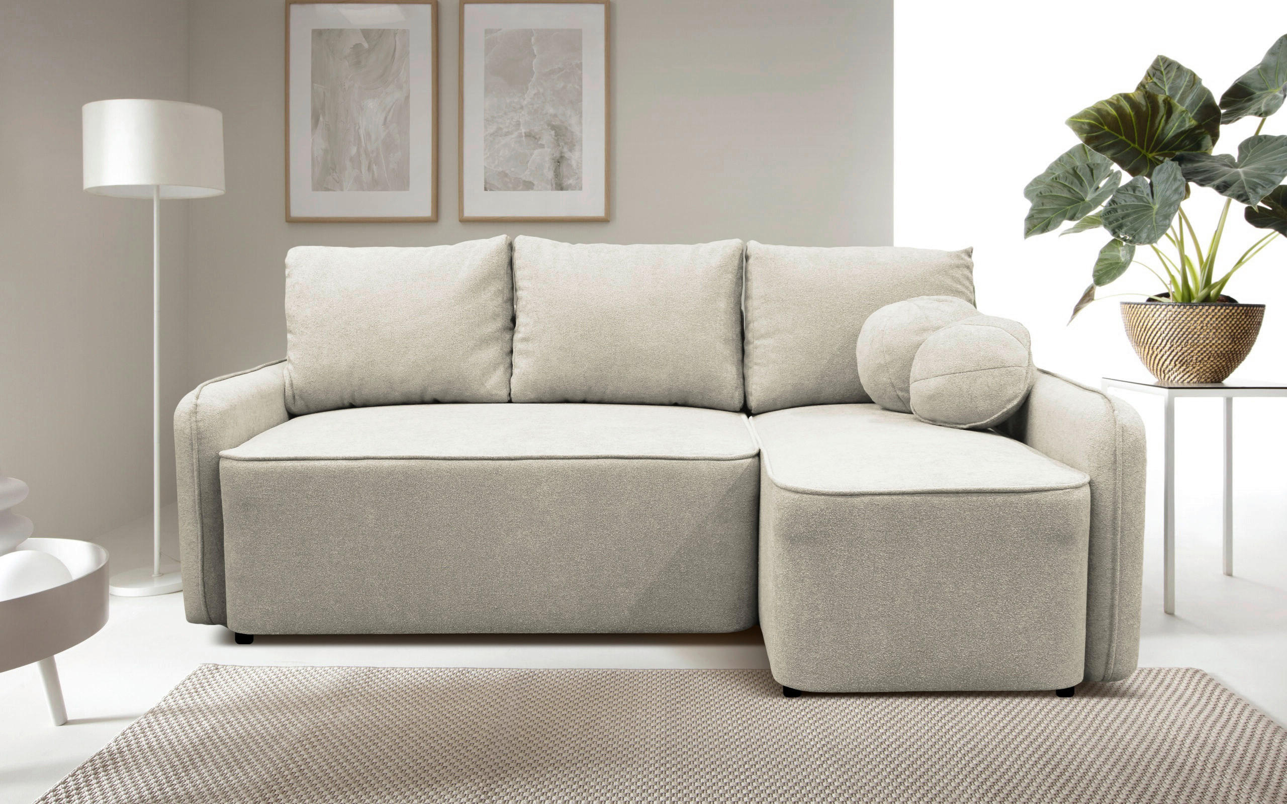 ECKSOFA in Struktur, Bouclé Creme  - Creme/Schwarz, Design, Kunststoff/Textil (209/143cm) - MID.YOU