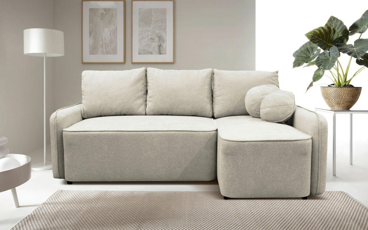 ECKSOFA Creme Struktur, Bouclé  - Creme/Schwarz, Design, Kunststoff/Textil (209/143cm) - MID.YOU