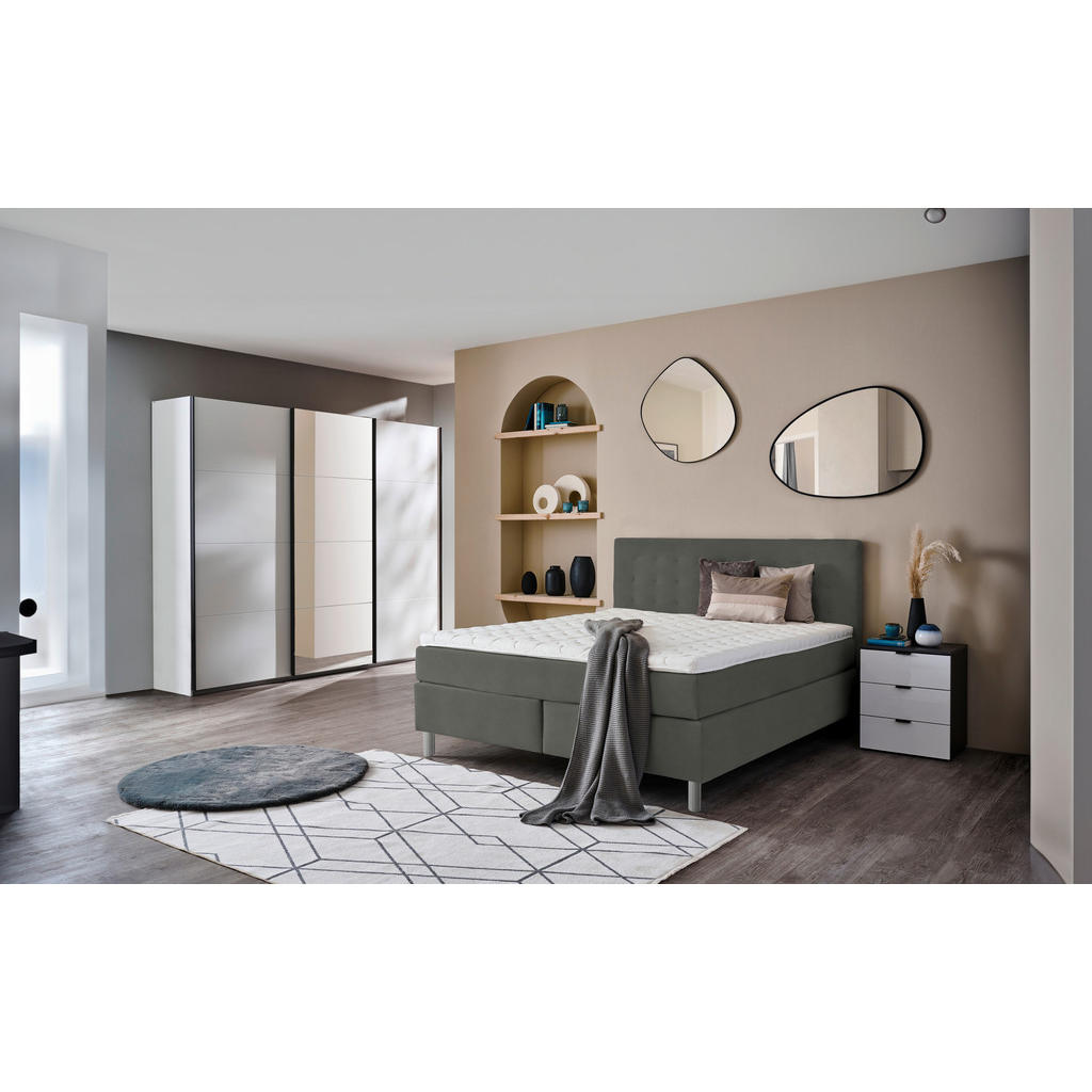 Thumbnail - Voleo Boxspringbett, Grau, Textil, H3, Höhe ca. 19 cm, 200x200 cm, Über- und Sondergrößen erhältlich, gepolstertes Kopft...