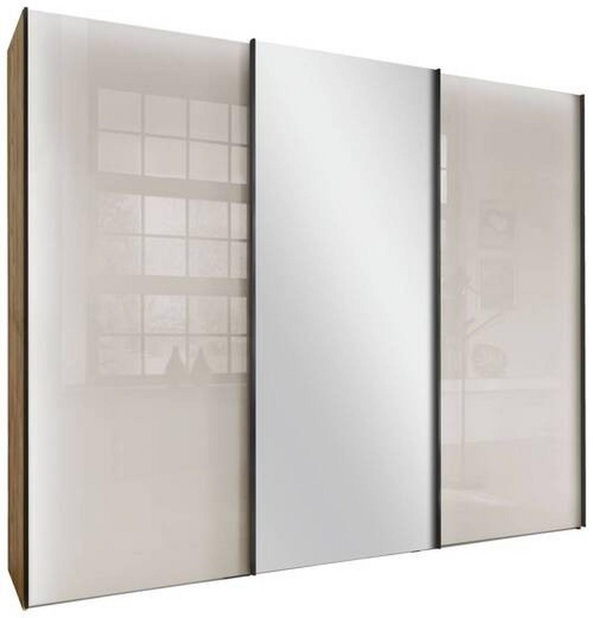 SCHWEBETÜRENSCHRANK in Champagner, Eiche Bianco  - Schieferfarben/Eiche Bianco, Konventionell, Glas/Holzwerkstoff (300/217/67cm) - Dieter Knoll