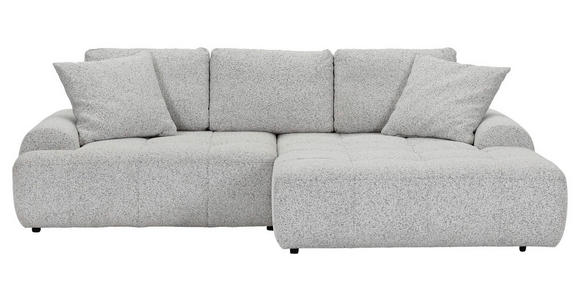 Ecksofa mit Funktion Greige Flachgewebe Zierkissen, Rückenkissen, Bettkasten, Schlaffunktion, Rücken echt, Liegefläche im Originalstoff  - Greige/Schwarz, KONVENTIONELL, Kunststoff/Textil (277/190cm) - Carryhome