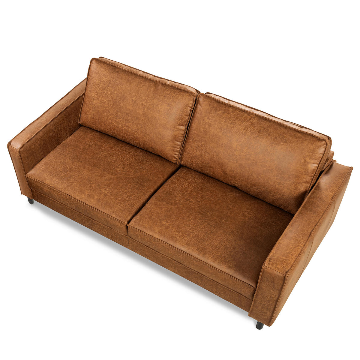 3-SITZER-SOFA Echtleder Lederlook Hellbraun  - Hellbraun/Schwarz, Design, Leder/Textil (188/85/92cm) - Livetastic