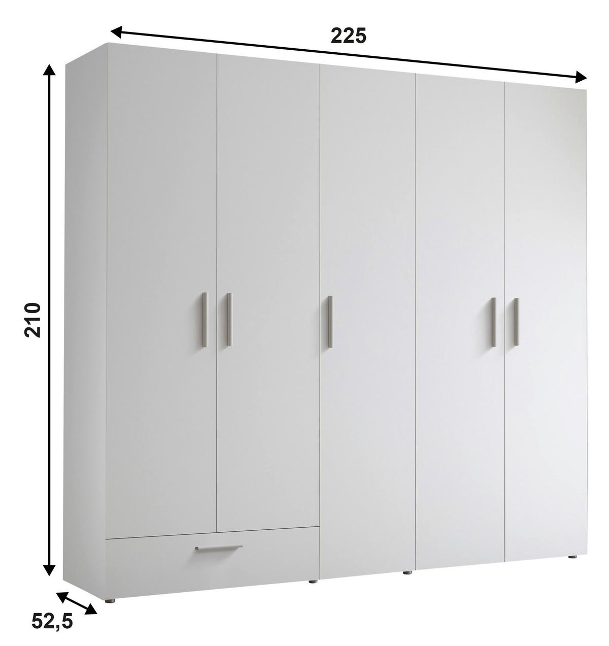 OMARA ZA OBLAČILA, bela  - bela/barve aluminija, Moderno, umetna masa/leseni material (225/210/52,5cm) - Xora