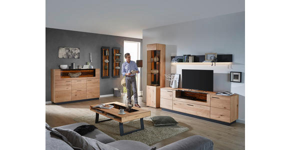 WOHNWAND Lavia in Anthrazit, Eichefarben, Bronzefarben 269/205/49 cm - Eichefarben/Anthrazit, Design, Glas/Holz (269/205/49cm) - Valnatura
