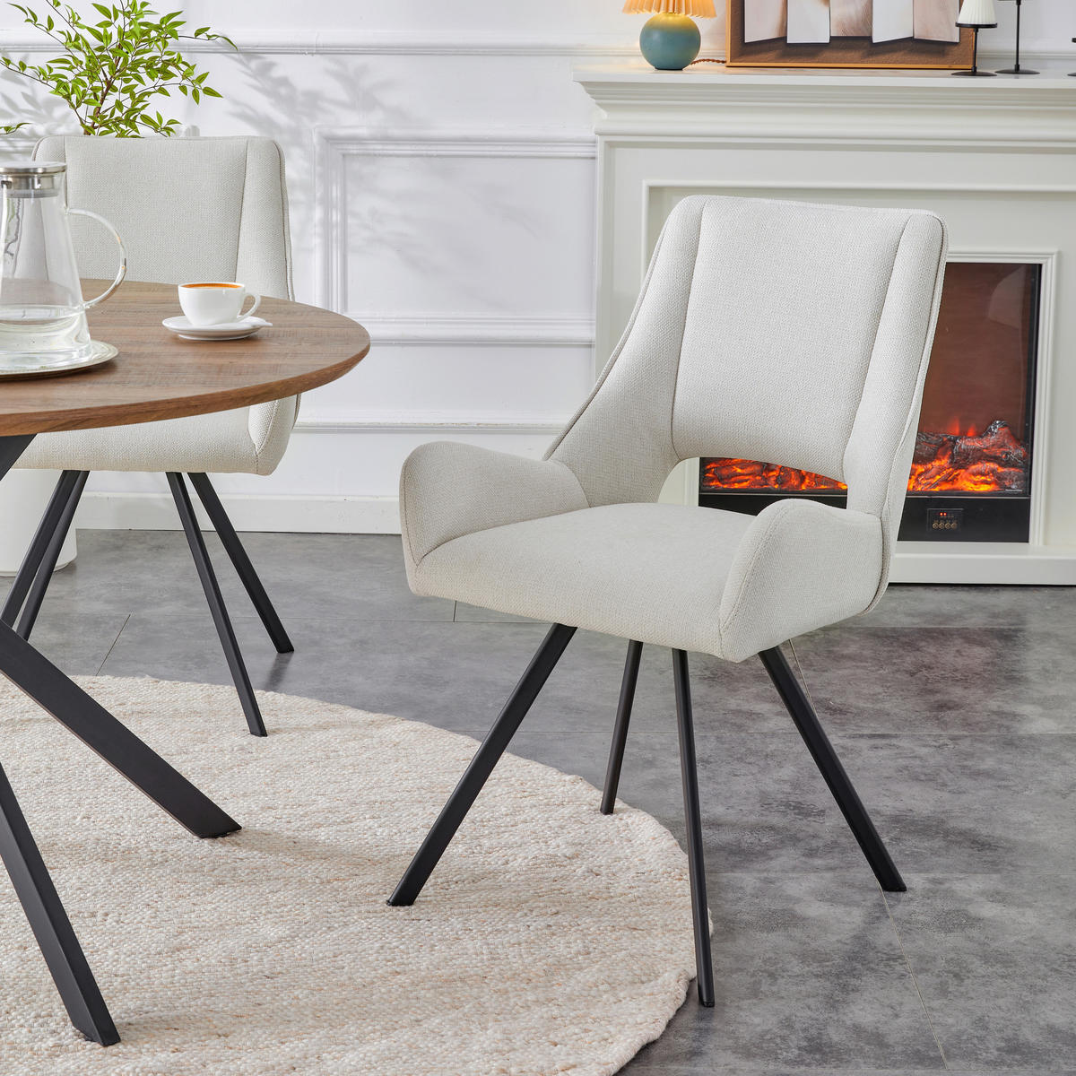 STUHL-SET 2 Stück  in Webstoff  - Creme/Schwarz, MODERN, Textil/Metall (56/91/63cm) - MID.YOU