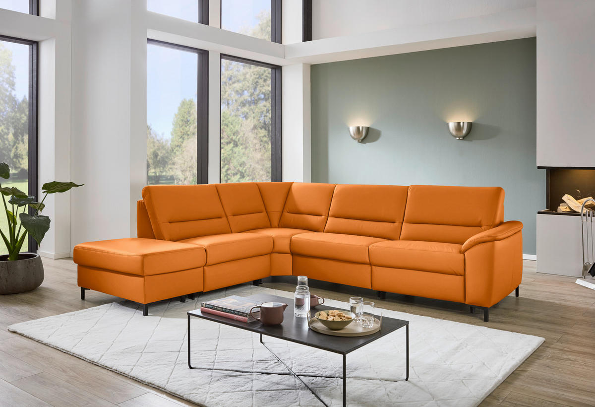 ECKSOFA  in Echtleder Orange  249/290 cm  - Schwarz/Orange, KONVENTIONELL, Leder/Metall (249/290cm) - Beldomo Premium