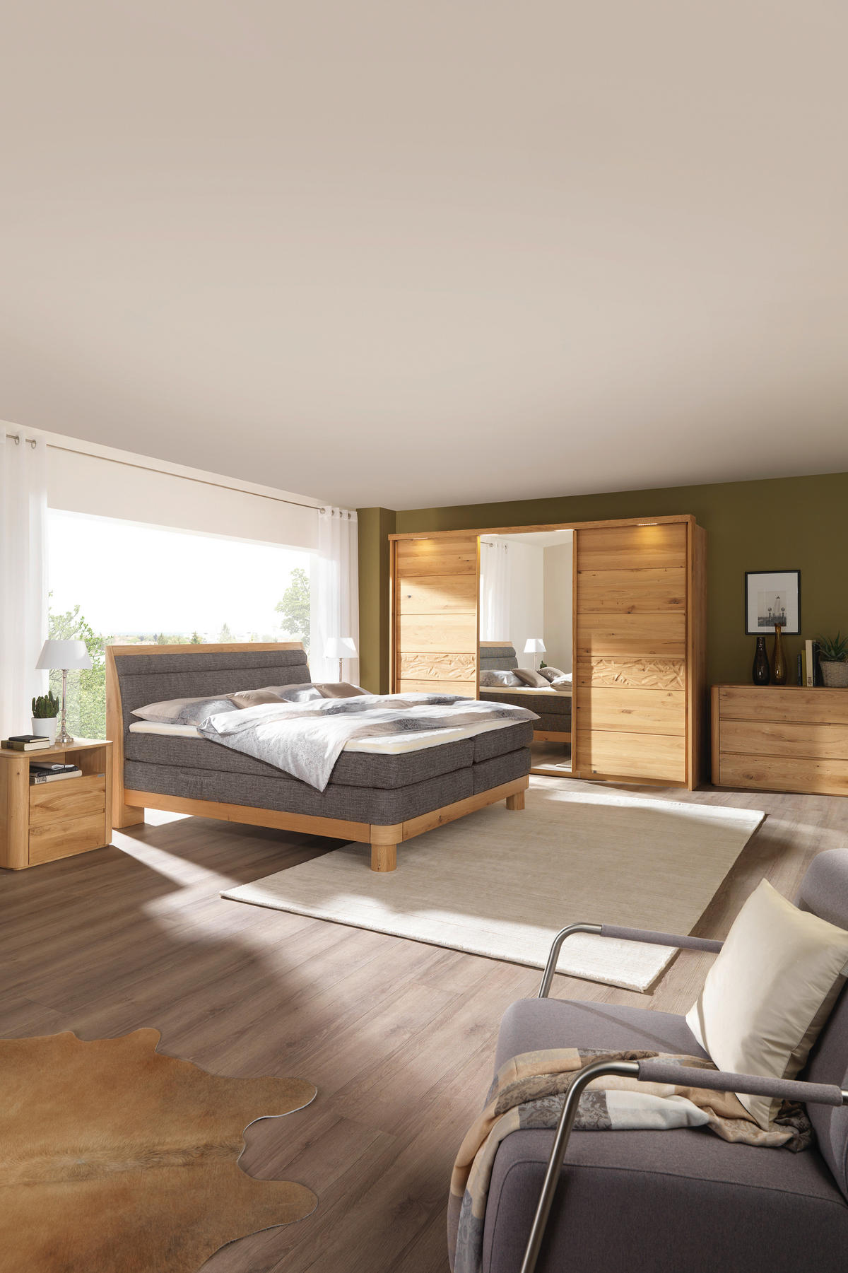 SCHWEBETÜRENSCHRANK 285/216/70 cm 3-türig Eichefarben  - Eichefarben, KONVENTIONELL, Glas/Holz (285/216/70cm) - Linea Natura