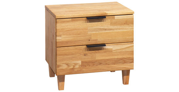 NACHTKÄSTCHEN in massiv Eiche Eichefarben  - Eichefarben/Schwarz, Natur, Holz/Metall (48/48/40cm) - Linea Natura