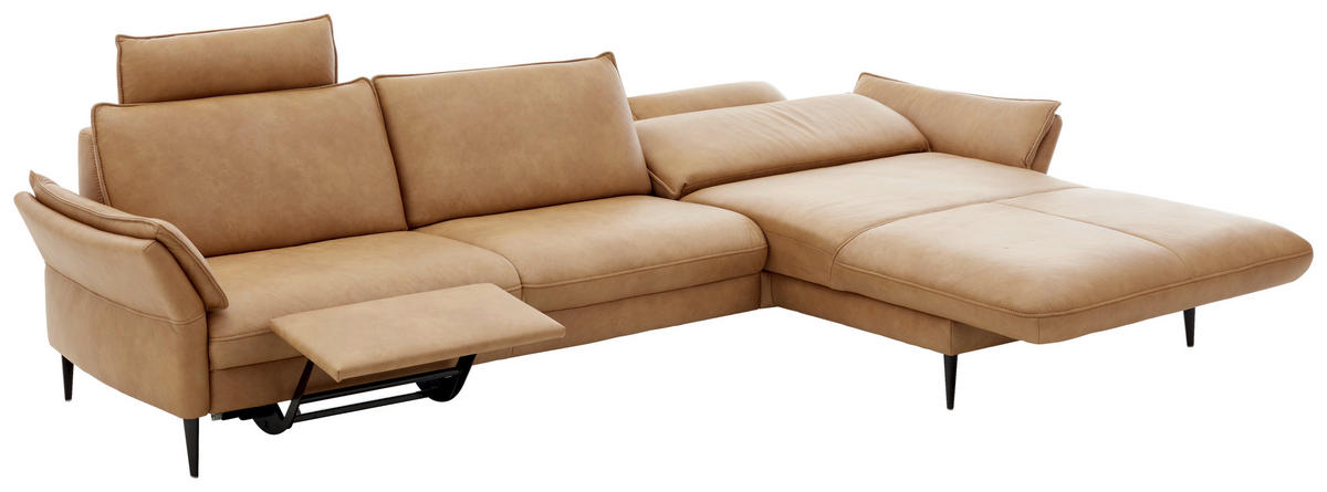 ECKSOFA in Echtleder Dunkelgelb  - Dunkelgelb/Schwarz, Design, Leder/Metall (334/172cm) - Valdera
