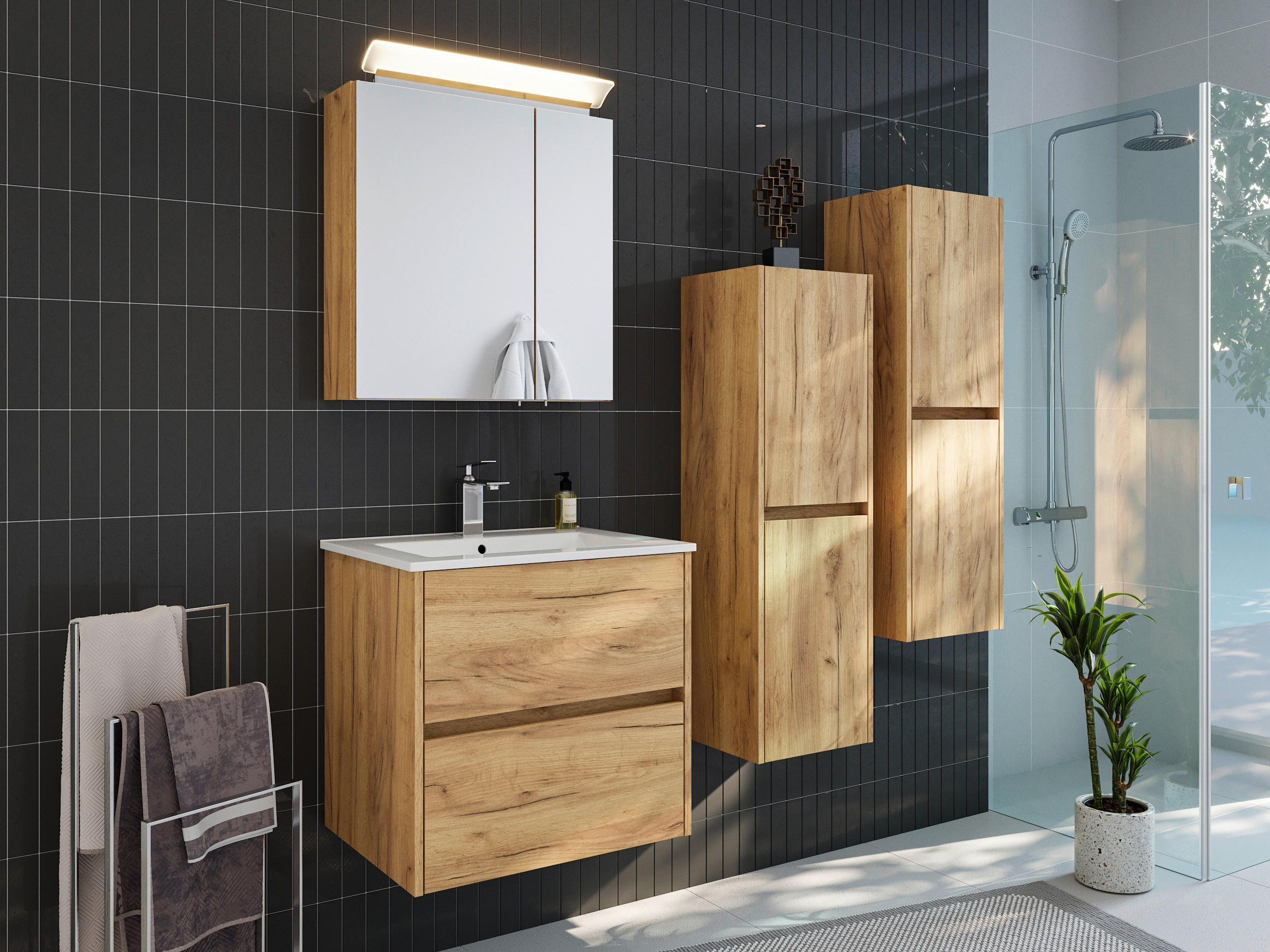 Thumbnail - Mid.you Midischrank, Eiche, Holzwerkstoff, 3 Fächer, 35.2x112.2x30.1 cm, hängend, Badezimmer, Badezimmerschränke, Midisc...