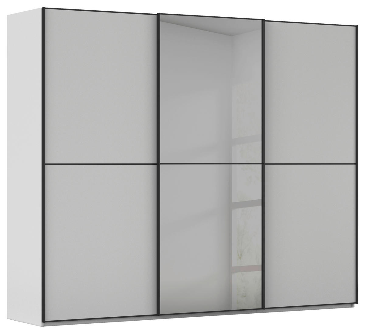 SCHWEBETÜRENSCHRANK 301/223/68 cm 3-türig Grau, Schwarz  - Schwarz/Grau, KONVENTIONELL, Glas/Holzwerkstoff (301/223/68cm) - Novel