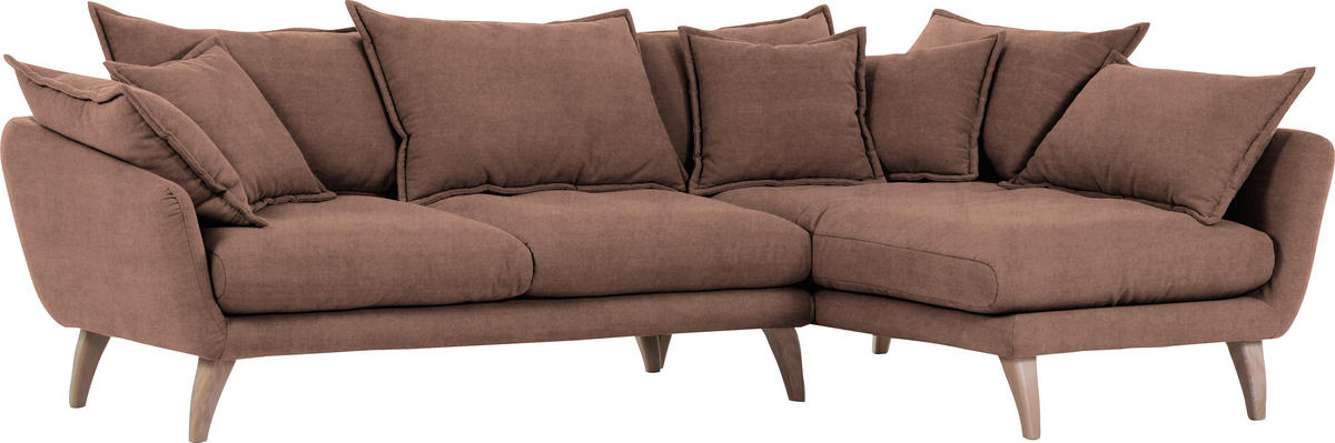 WOHNLANDSCHAFTL-Form  in Mikrofaser Braun  - Naturfarben/Braun, Trend, Holz/Textil (267/170cm) - Ambia Home