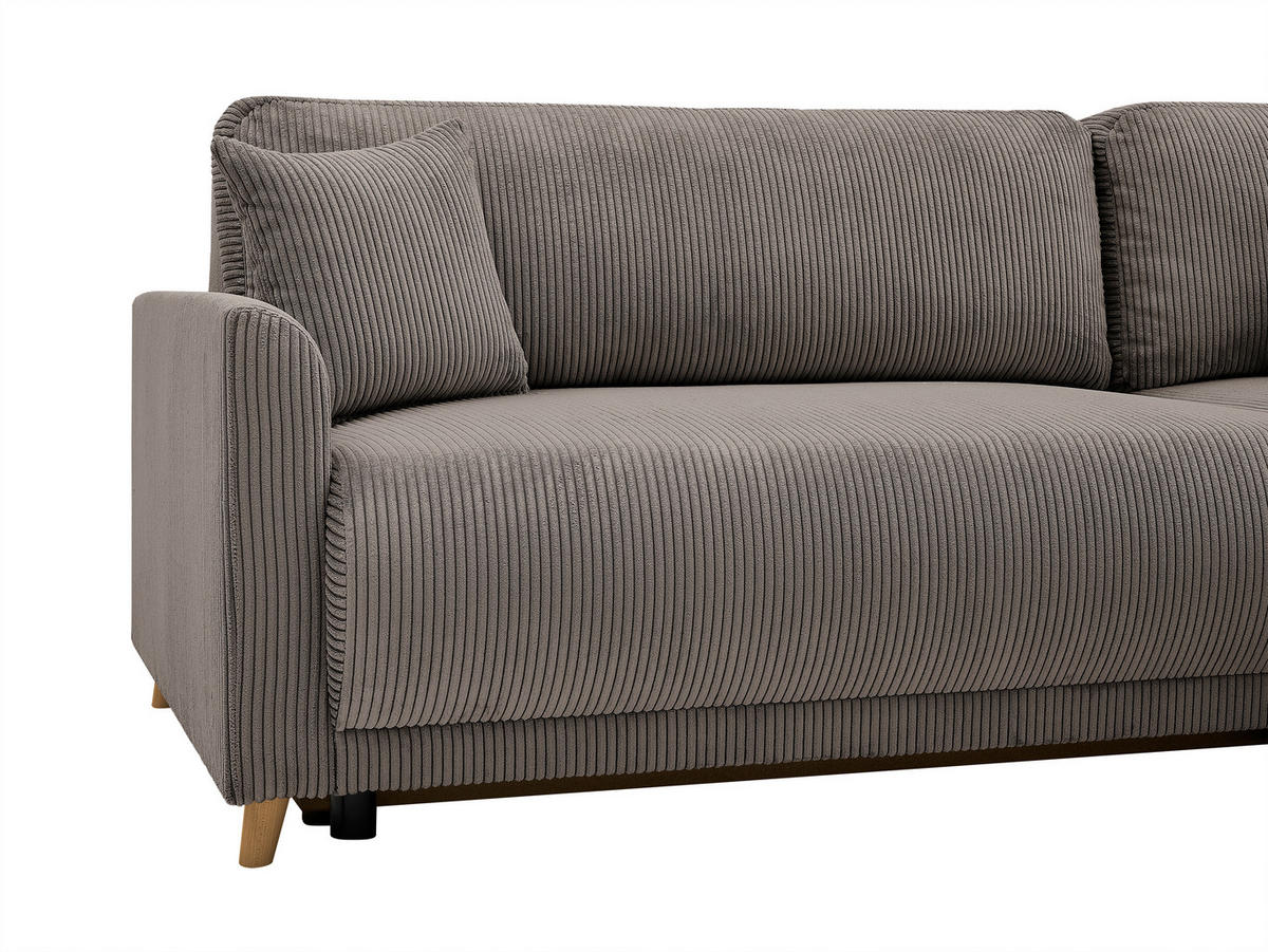 ECKSOFA MILOS Hellbraun Cord Rückenkissen, Bettkasten, Schlaffunktion, Rücken echt  - Hellbraun/Naturfarben, Design, Textil (224/148cm) - P & B