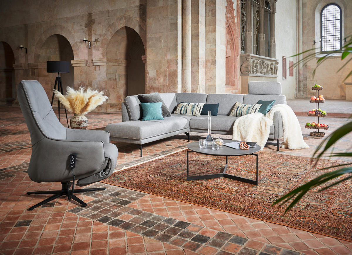 ECKSOFA in Flachgewebe Blaugrau  - Anthrazit/Blaugrau, Design, Textil/Metall (229/253cm) - Johann Jakob