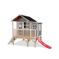 SPIELHAUS  - Rot/Grau, KONVENTIONELL, Holz/Kunststoff (322/190/215cm) - EXIT Toys
