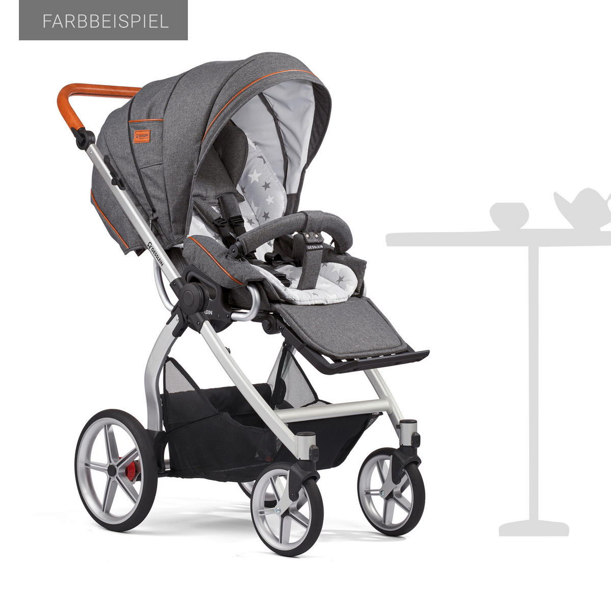 KINDERWAGENSET FX4 Classic  - Blau/Cognac, Basics, Textil/Metall (57/129/100cm) - Gesslein