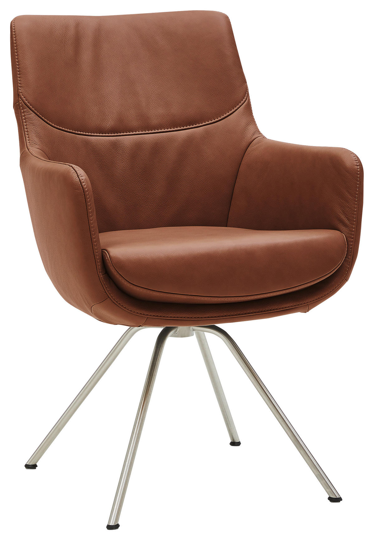 ARMLEHNSTUHL  in Echtleder pigmentiert  - Edelstahlfarben/Braun, Design, Leder/Metall (60/90/61cm) - Dieter Knoll