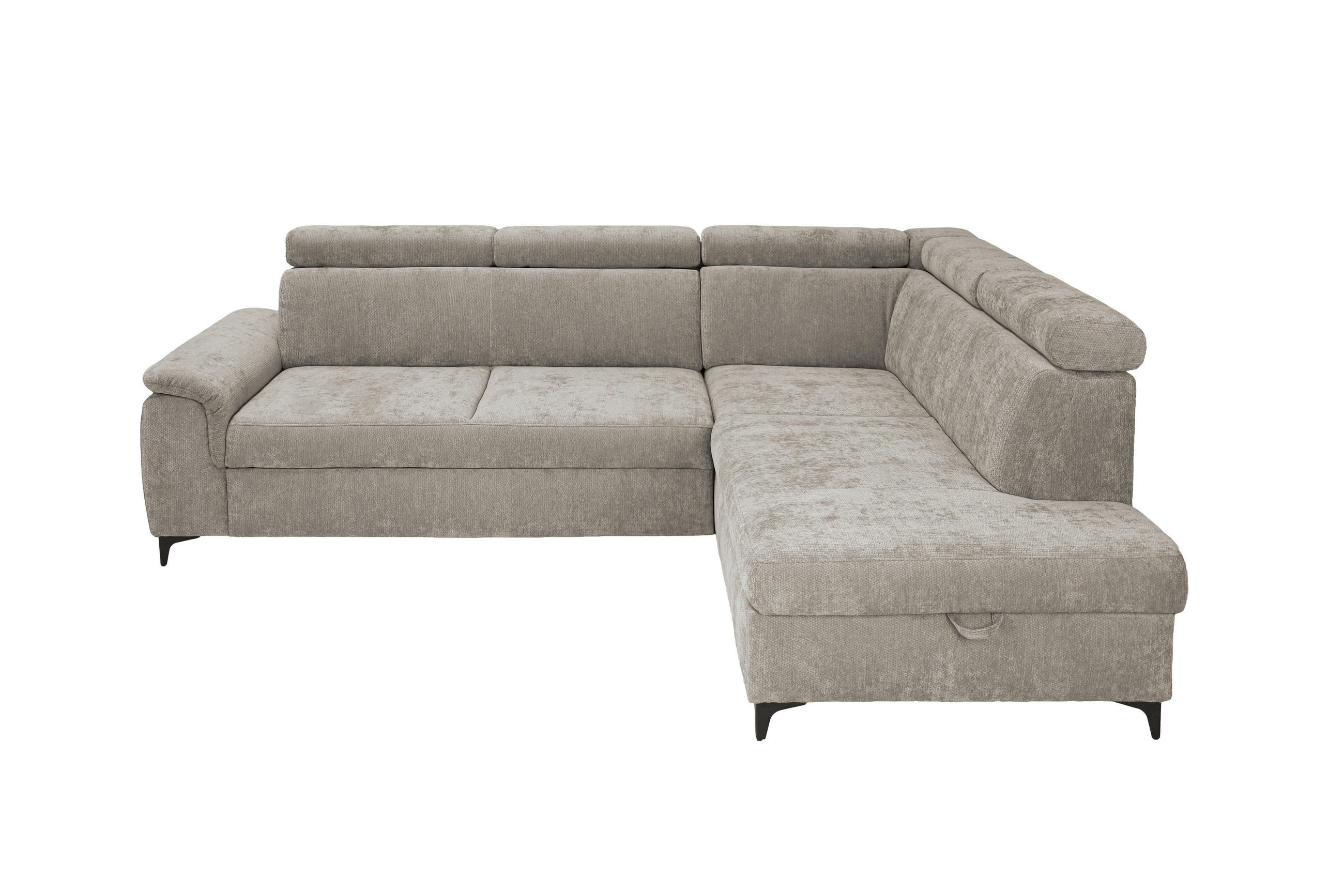 ECKSOFA Taupe Chenille Bettkasten, Schlaffunktion, Rücken echt, Kopfteilverstellung, Liegefläche im Originalstoff  - Taupe/Schwarz, KONVENTIONELL, Textil/Metall (265/206cm) - Carryhome