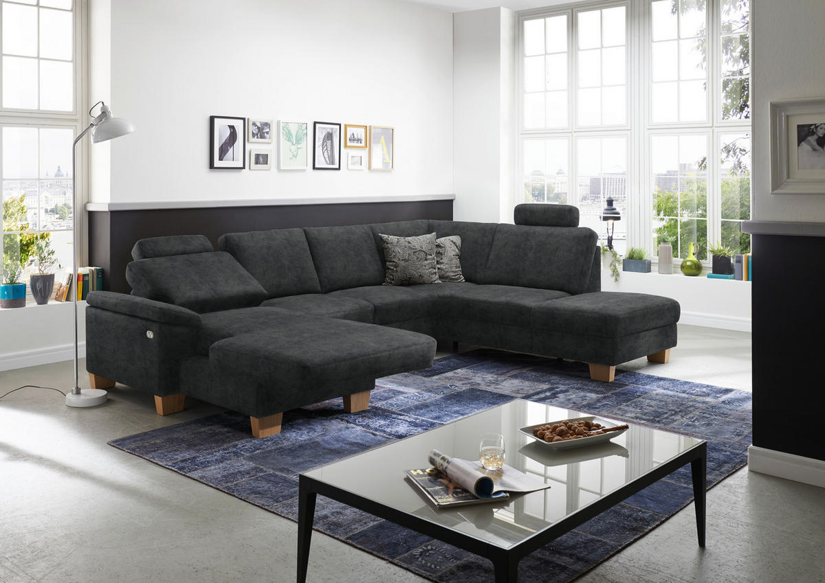 WOHNLANDSCHAFT in Velours Anthrazit  - Eichefarben/Anthrazit, KONVENTIONELL, Holz/Textil (167/316/235cm) - Beldomo System