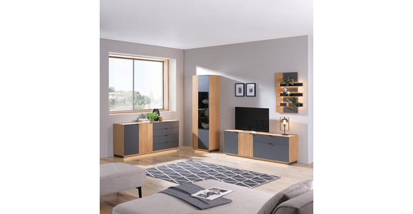 WOHNWAND  in Grau, Eichefarben  250/200/42 cm  - Eichefarben/Schwarz, Natur, Glas/Holz (250/200/42cm) - Linea Natura