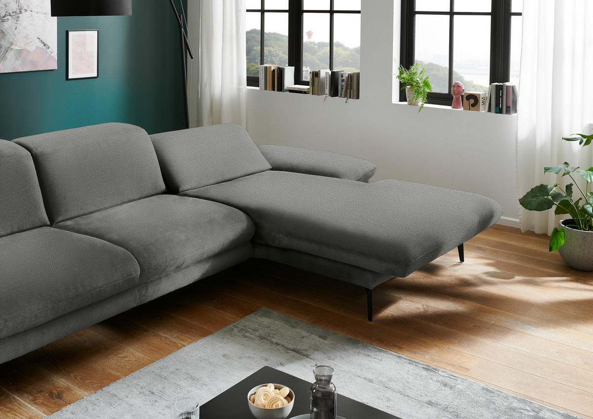 ECKSOFA in Chenille Grau  - Schwarz/Grau, Design, Textil/Metall (319/188cm) - Beldomo System