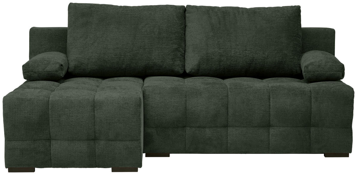 ECKSOFA  in Chenille Dunkelgrün  - Dunkelgrün/Schwarz, MODERN, Kunststoff/Textil (145/204cm) - home24