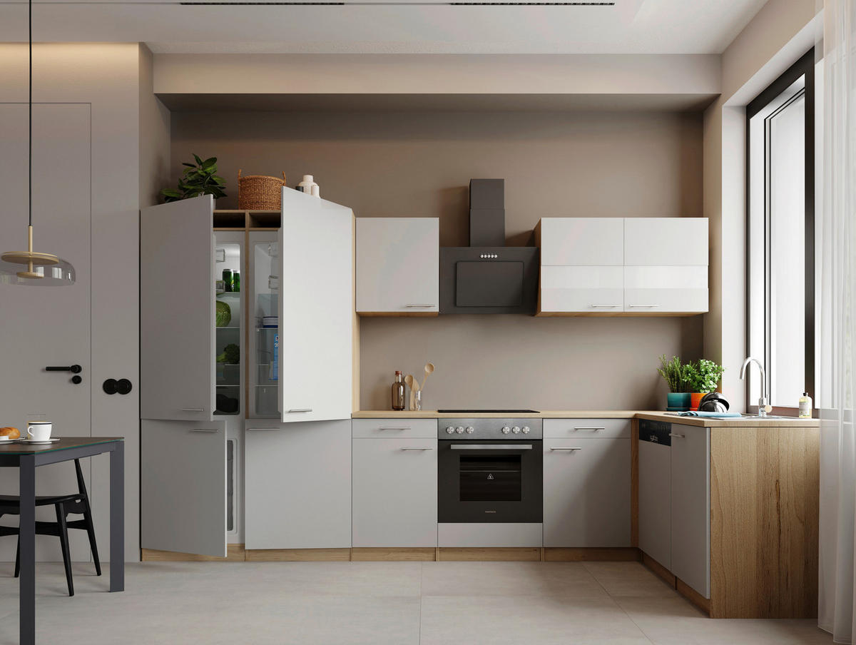 Bucătărie Pe Colț   - alb/culoare inox, Trend, metal/material pe bază de lemn (340/172cm) - Respekta