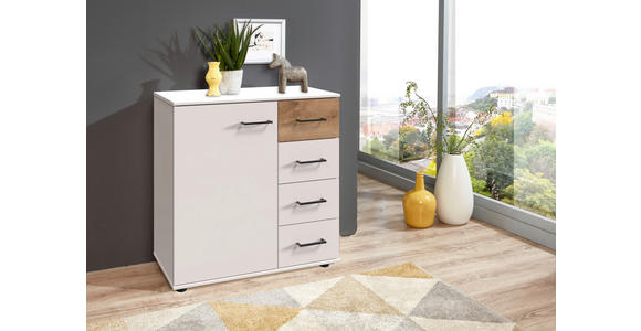 KOMMODE , 81/83/41 cm, 4 Schublade(n)  - Plankeneiche/Schwarz, KONVENTIONELL, Holzwerkstoff/Kunststoff (81/83/41cm) - Carryhome