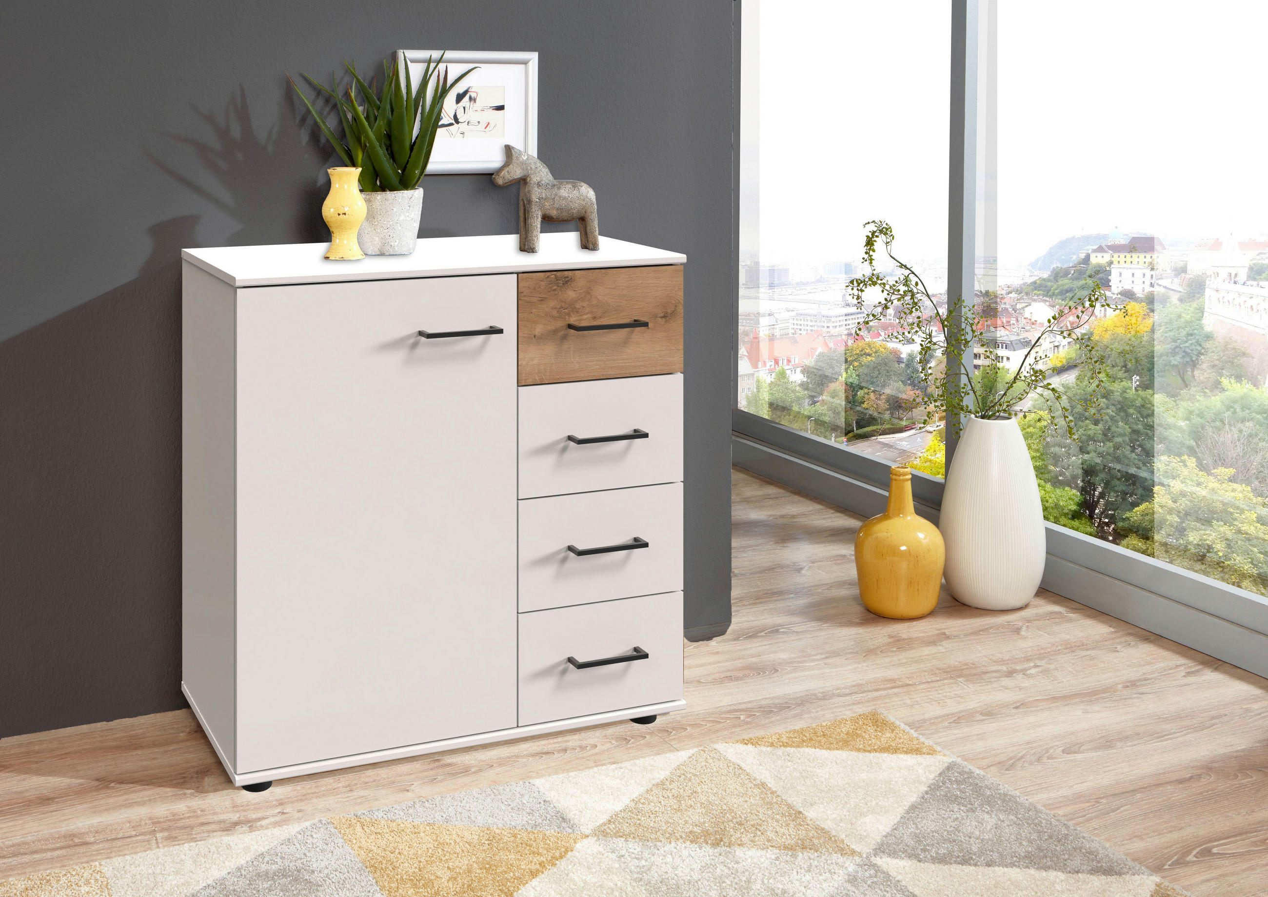 KOMMODE  in 81/83/41 cm  - Plankeneiche/Schwarz, KONVENTIONELL, Holzwerkstoff/Kunststoff (81/83/41cm) - Carryhome