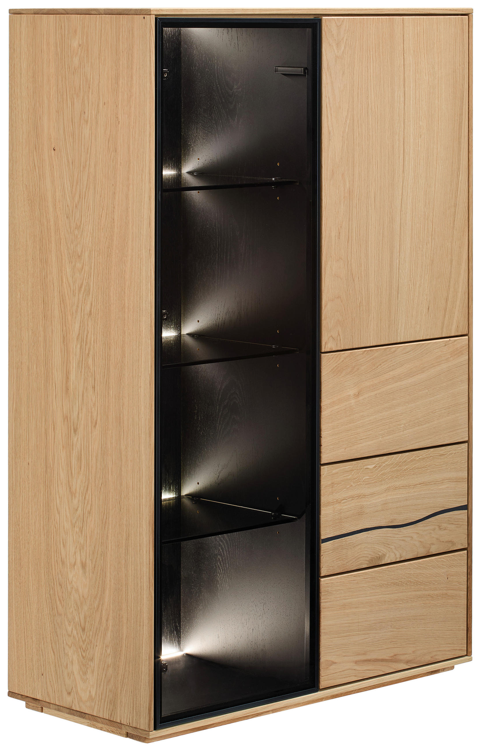 HIGHBOARD Schwarz, Eichefarben  83/129/40 cm  - Eichefarben/Schwarz, Natur, Glas/Holz (83/129/40cm) - Waldwelt