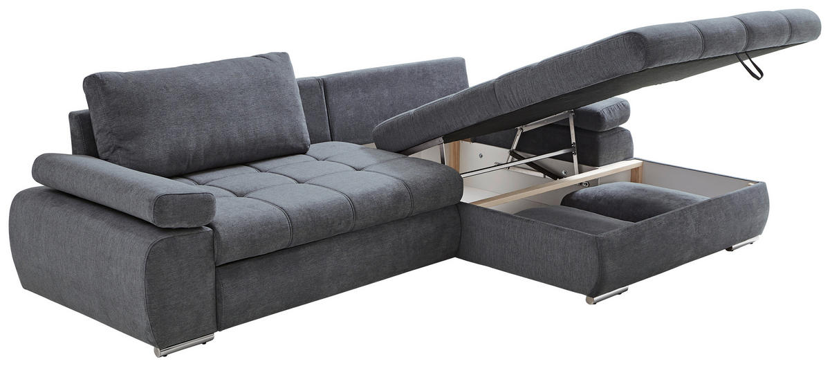ECKSOFA Grau Flachgewebe  - Chromfarben/Weiß, Design, Kunststoff/Textil (294/173cm) - Carryhome