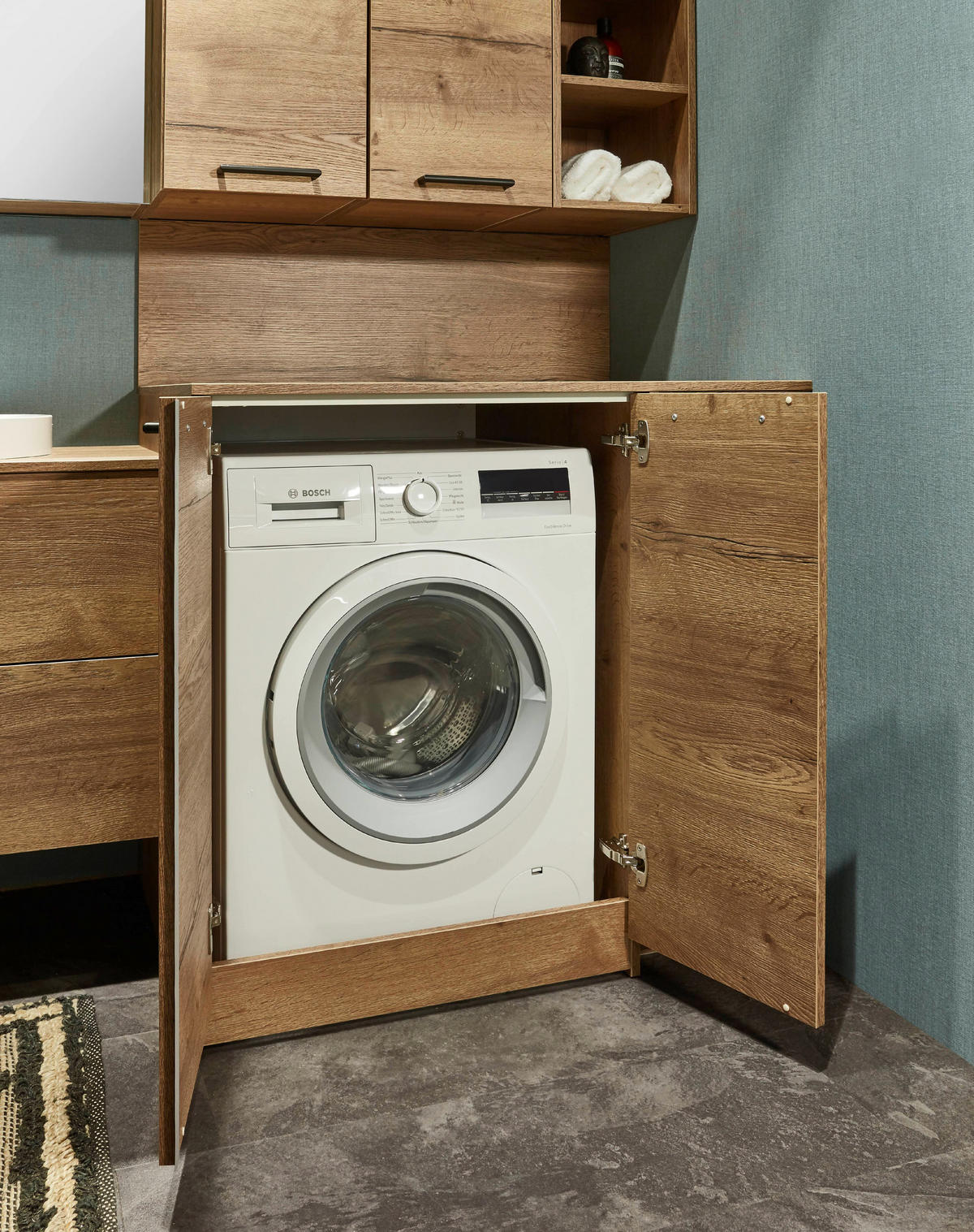 BADEZIMMER 3-teilig  in 81 cm  - Edelstahlfarben/Weiß Hochglanz, MODERN, Holzwerkstoff/Stein (81cm) - Nobilia