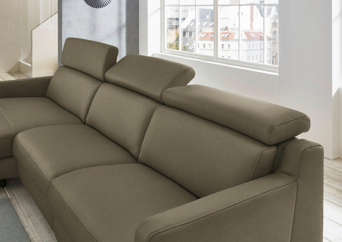 ECKSOFA in Echtleder Olivgrün  - Schwarz/Olivgrün, Design, Leder/Metall (176/291cm) - Valdera