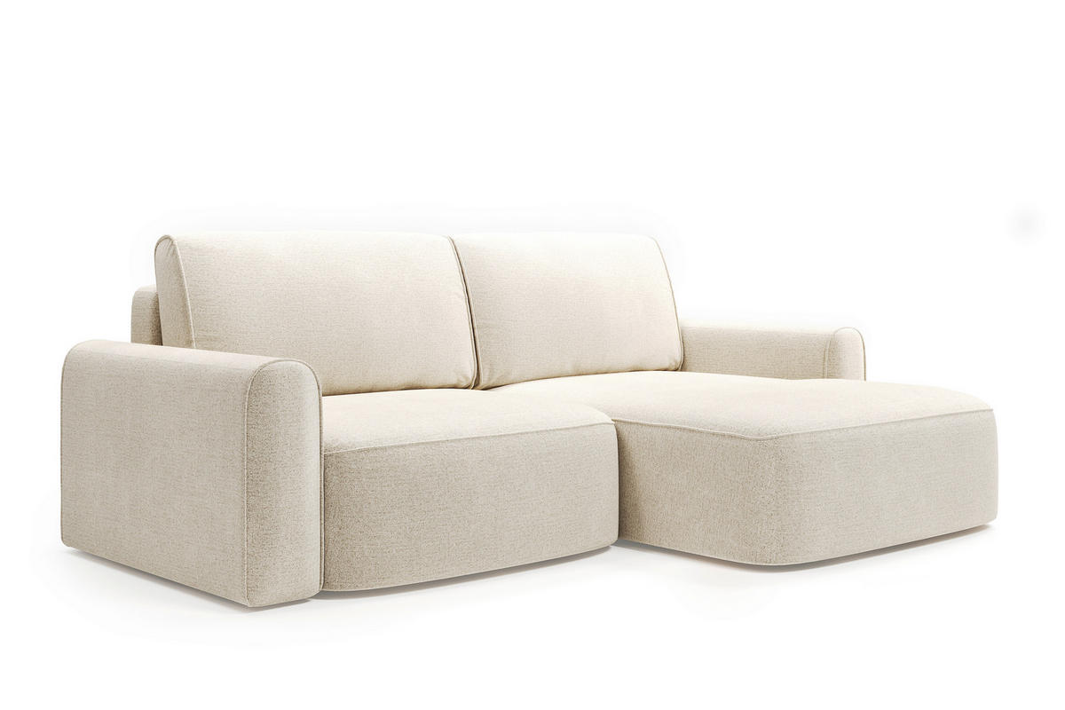 ECKSOFA PIEMONTE Beige Chenille Rückenkissen, Bettkasten, Schlaffunktion  - Beige/Schwarz, MODERN, Holz/Kunststoff (250/92cm) - Livetastic